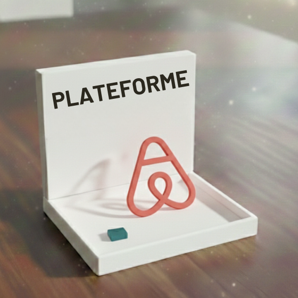 Logo stylisé d’Airbnb sur une base blanche avec le mot "PLATEFORME".